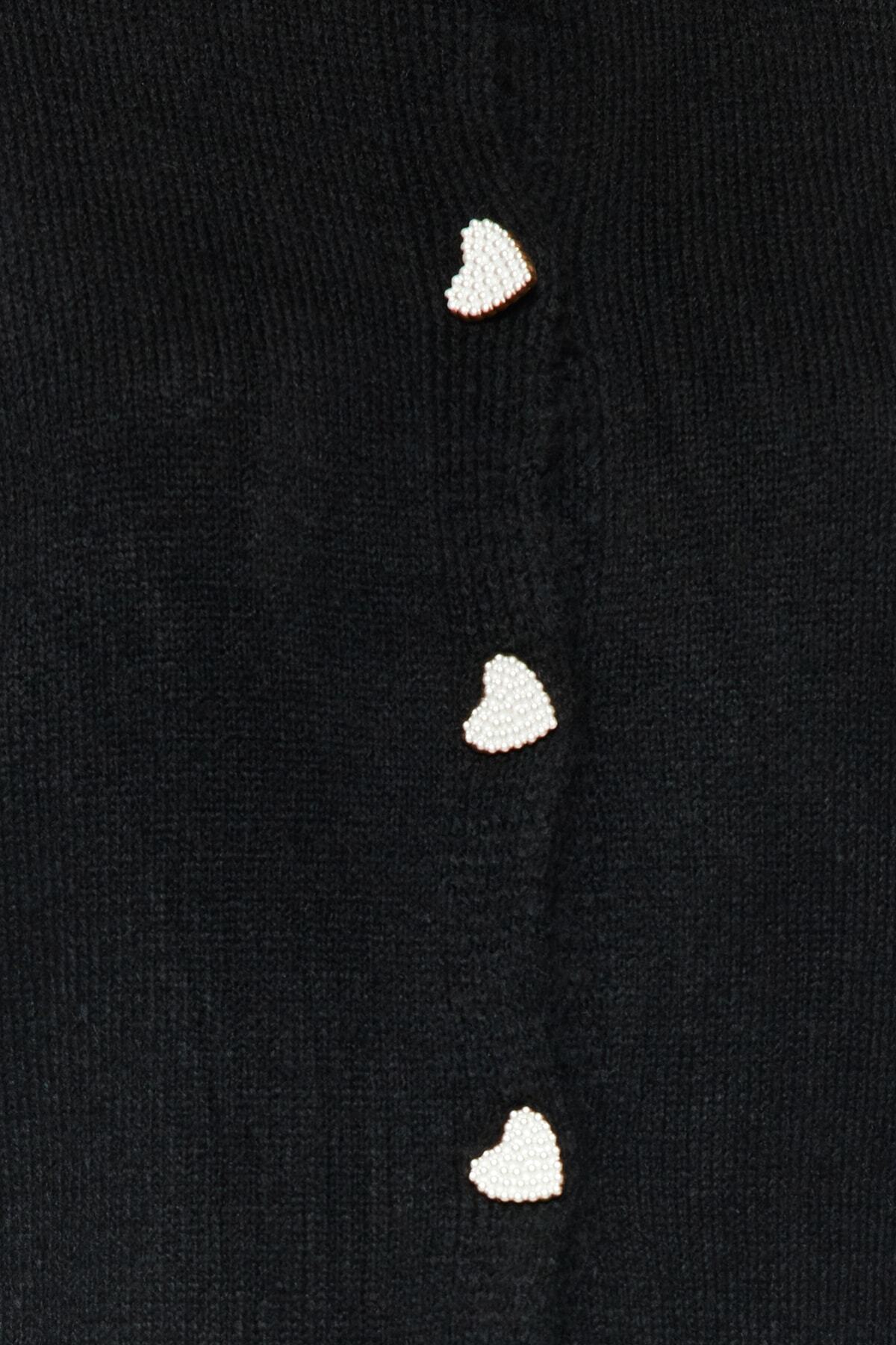 Trendyol Collection Black Soft Texture Jewel Button Jacket Look