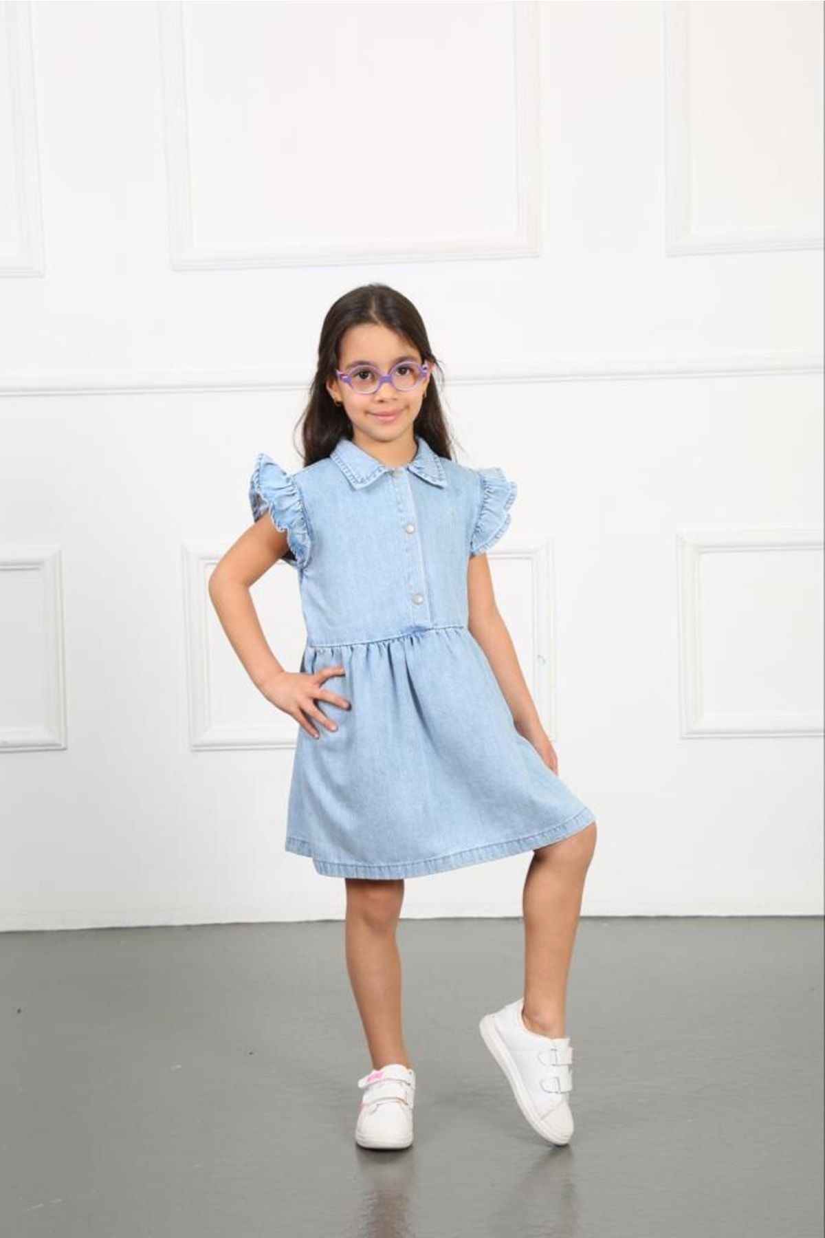 Denim dress ruffle sleeve store