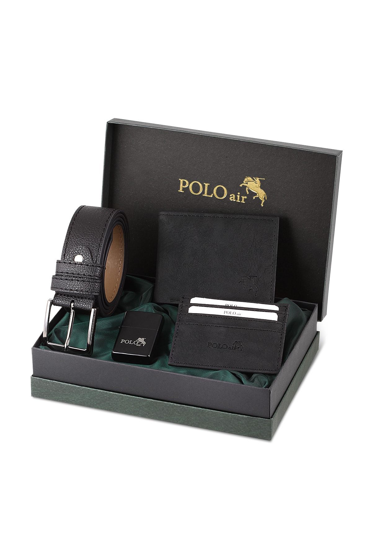کیف پول مردانه کارت کمربند مجموعه سیاه و سفید بنزین مقدس در جعبه هدیه polo air