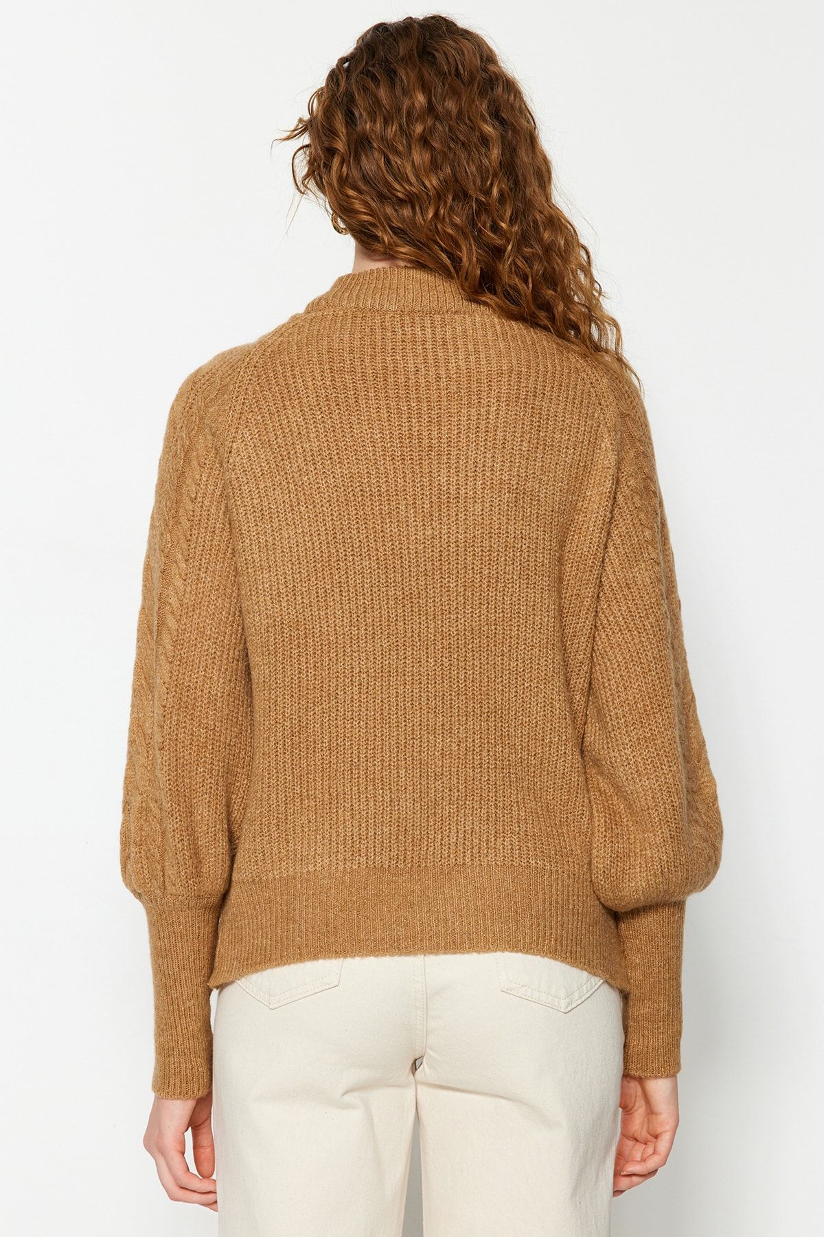 Trendyol Collection-Pulover împletit din păr cu textura moale Camel TWOAW21KZ0109 5