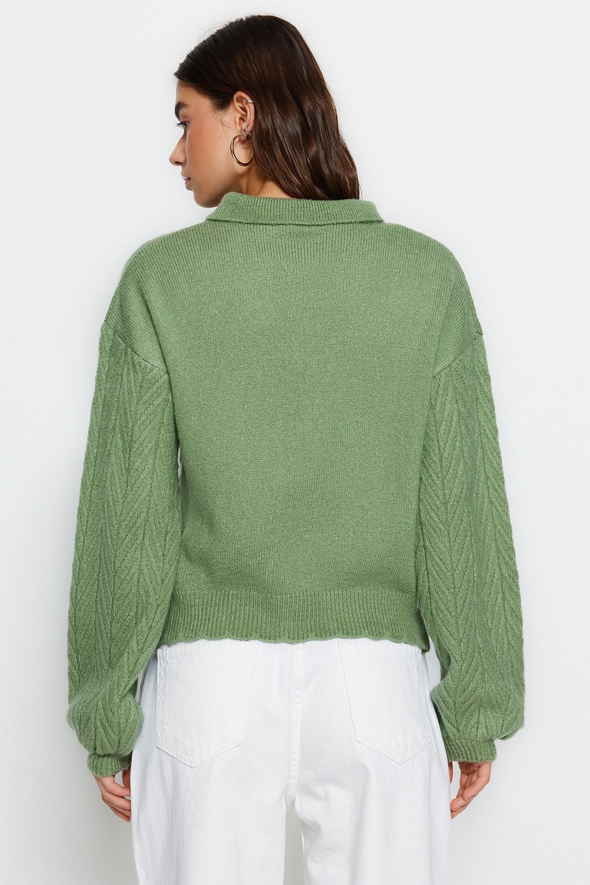 Trendyol Collection-Mint Wide Fit Soft Textured Hair Braided Knitwear Sweater TWOAW22KZ1620 5