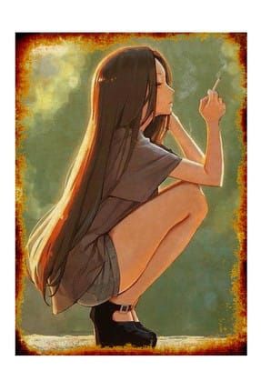 Ahşap Tablo Sigara İçen Anime Posteri 50 Cm X 70 Cm dikey-6177-50-70