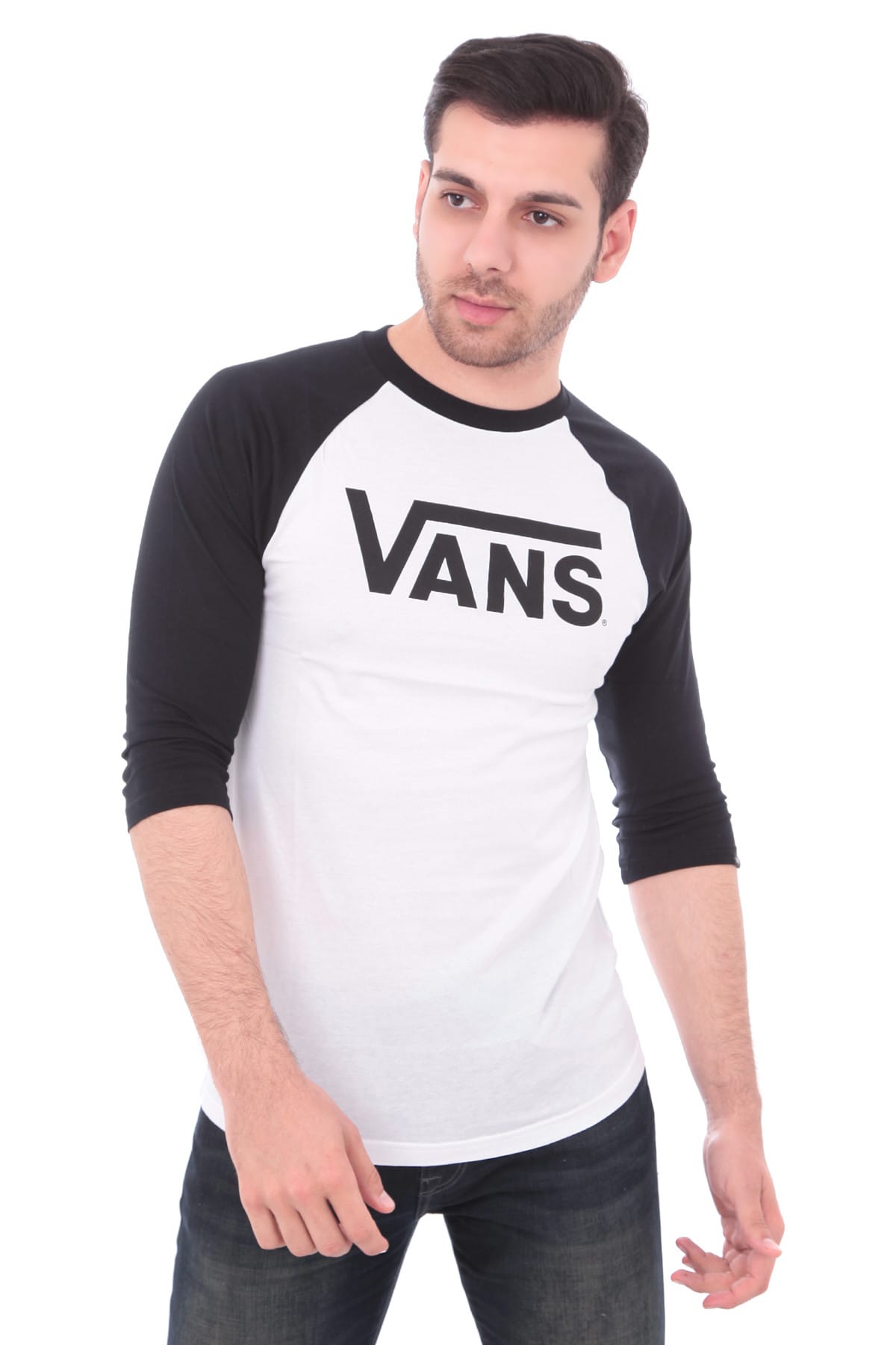 بلوز سفید یقه گرد طرح چاپی مدل دو رنگ آستین بلند مردانه ونس Vans (برند آمریکا)