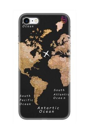 iPhone 7 Siyah Silikon Kılıf -Old Map W-SYH-513
