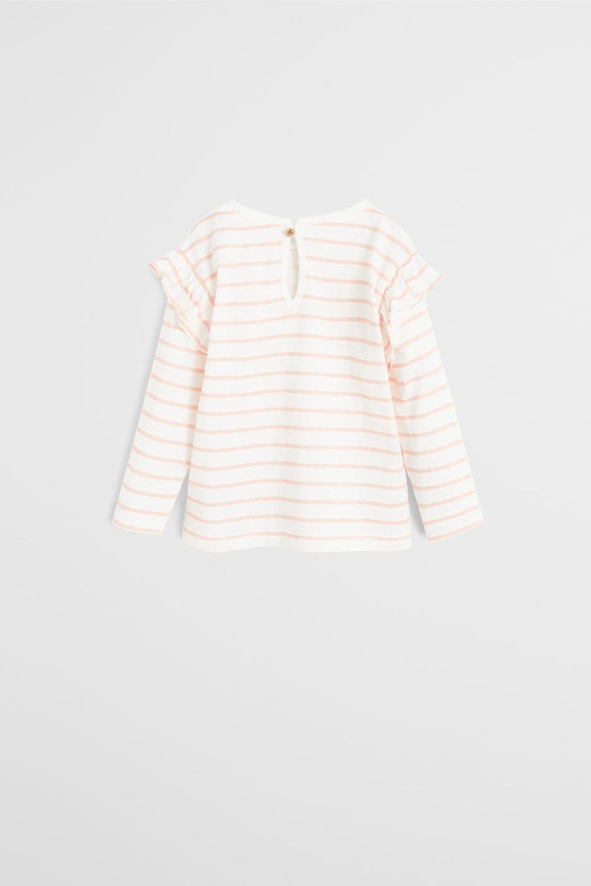 MANGO Baby Kırık Beyaz Kız Bebek Fırfırlı Çizgili Tişört