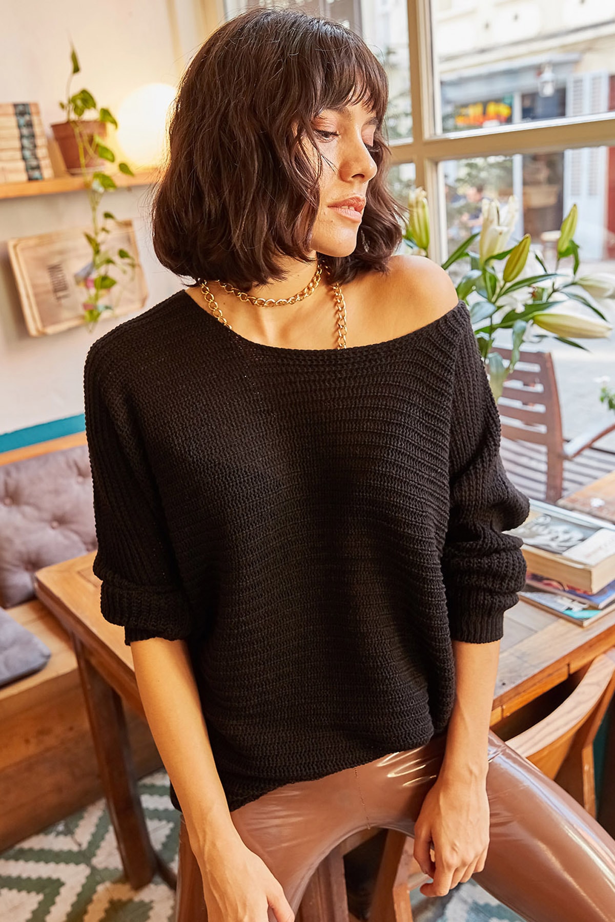 Women's Black Thessaloniki Shabby Knitwear SweaterKZK-190,00051