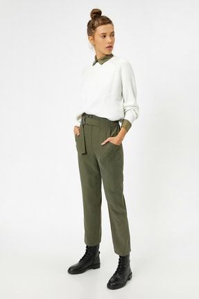 Kadın Yeşil Beli Baglamali Pantolon 0KAL48322OW