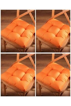 4'lü Lüx Pofidik Turuncu Sandalye Minderi Özel Dikişli Bağcıklı 40x40cm 84001