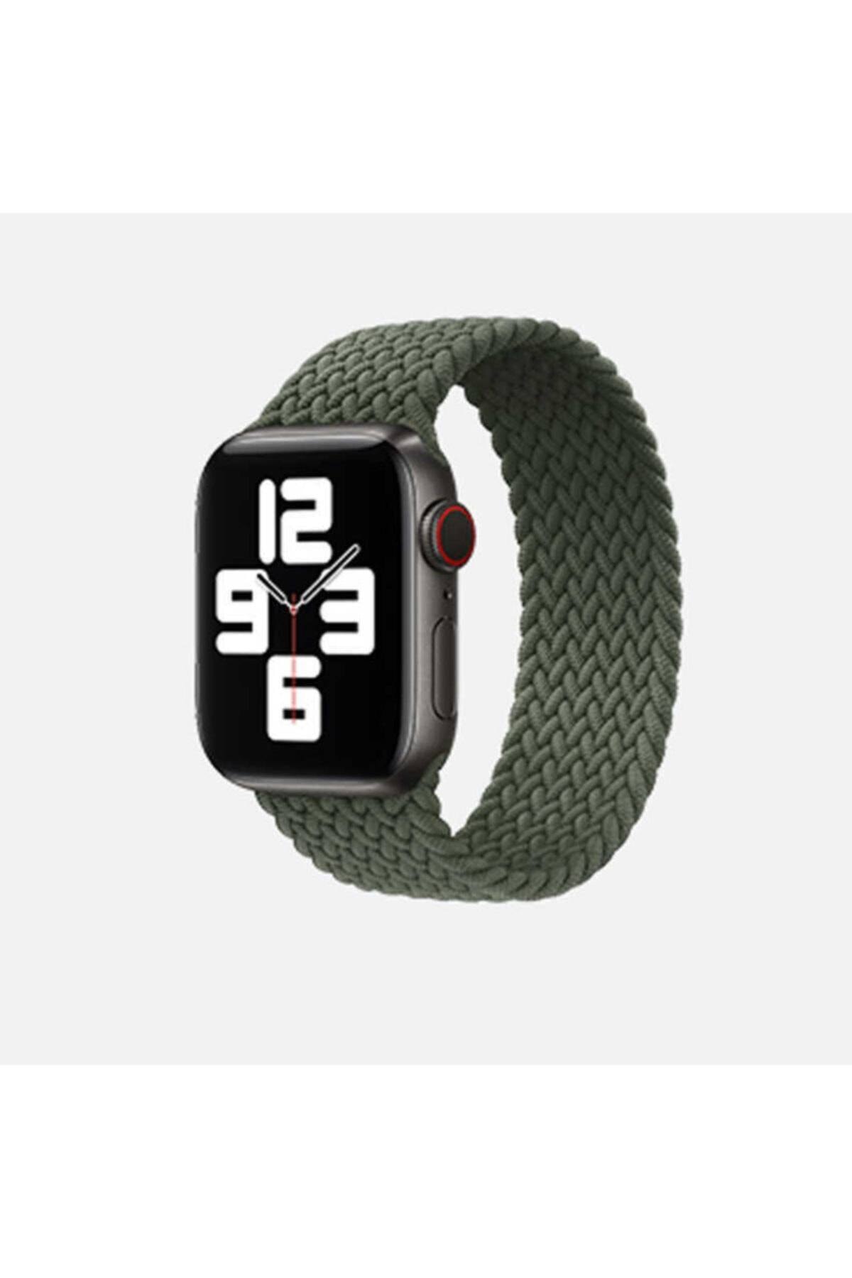 Apple Watch Uyumlu 42mm Hasır Örgü Tasarımlı Small Kordon - Yeşil