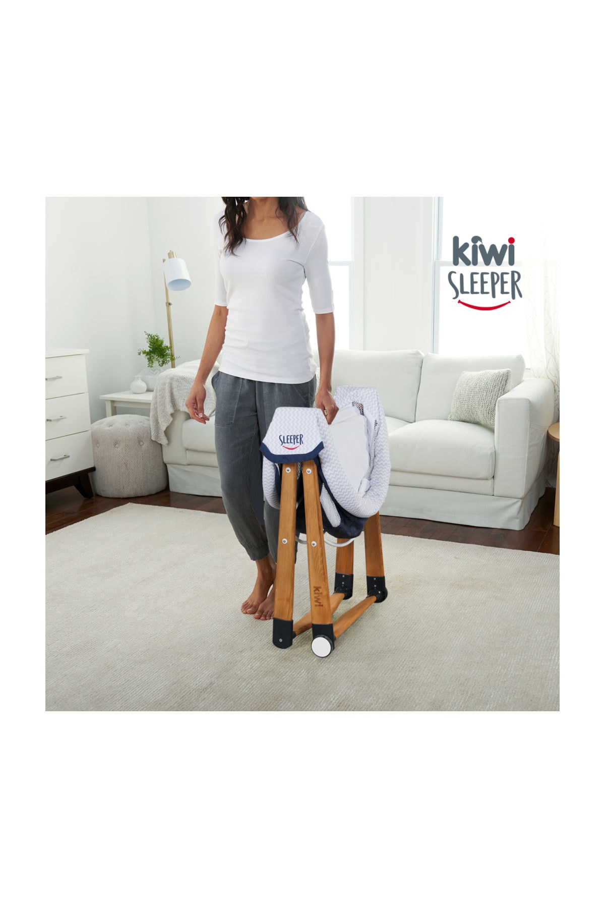 Kiwi Sleeper All İn One Naturel Ahşap Sallanabilen Tekerli Bebek Beşiği Yaprak Desenli Vizon fotoğrafı 6 (önizleme)