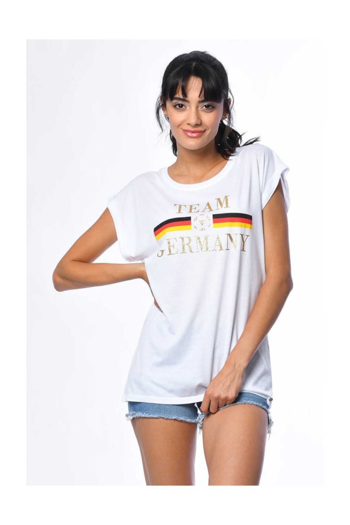 Cotton Candy-German Flag Printed Short Sleeve T-shirt - White 3