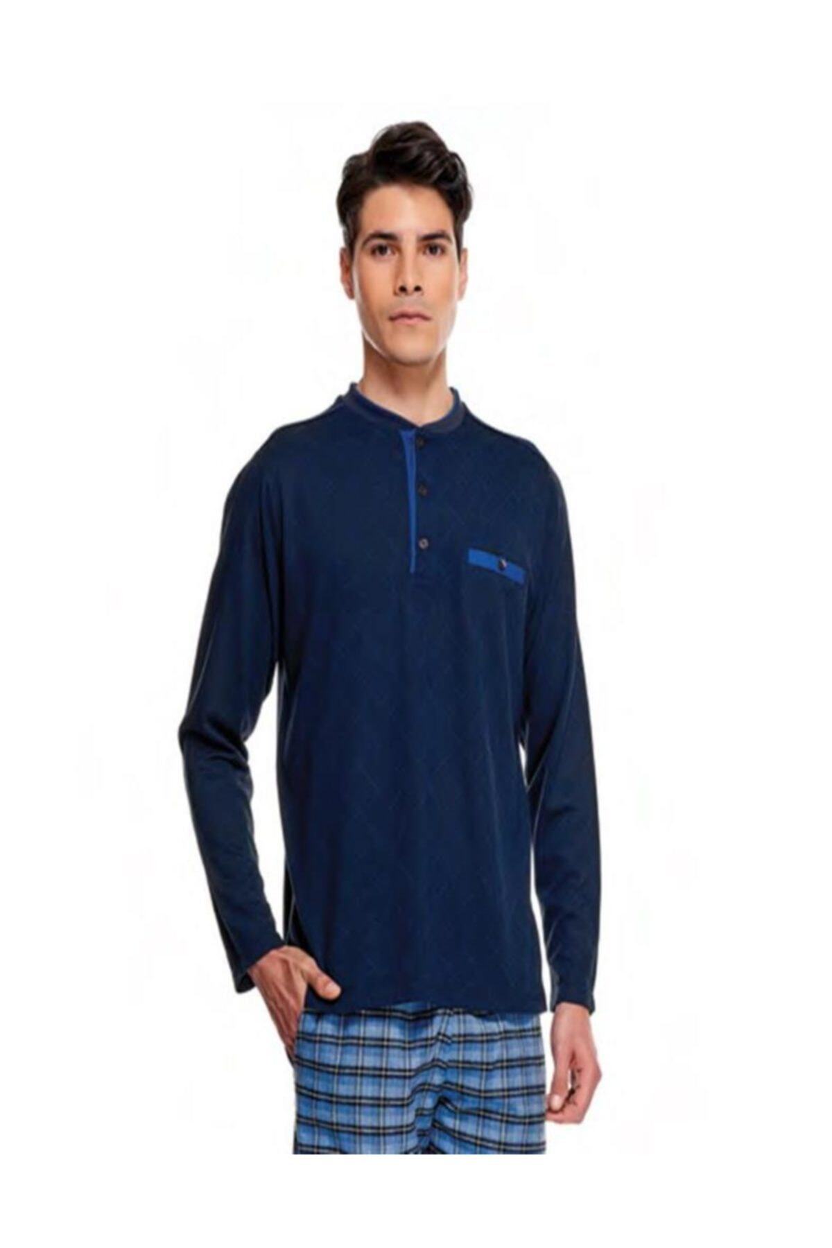 8508 Ekose Altı Kareli Uzun Kol Erkek Pijama Takım
