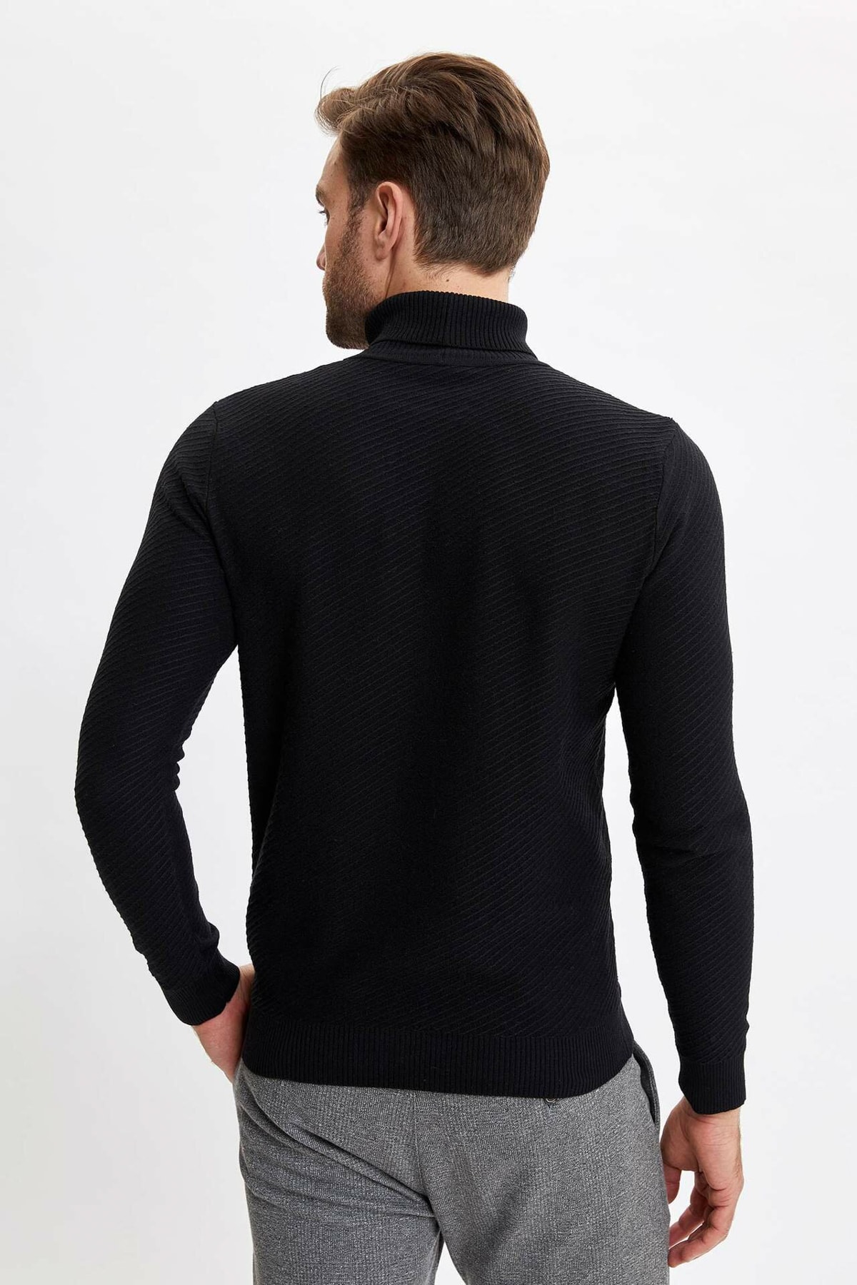 بافت و پلیور مردانه مشکی دفکتو | N2374AZ.19CW.BK27 اورجینال - تصویر 5
