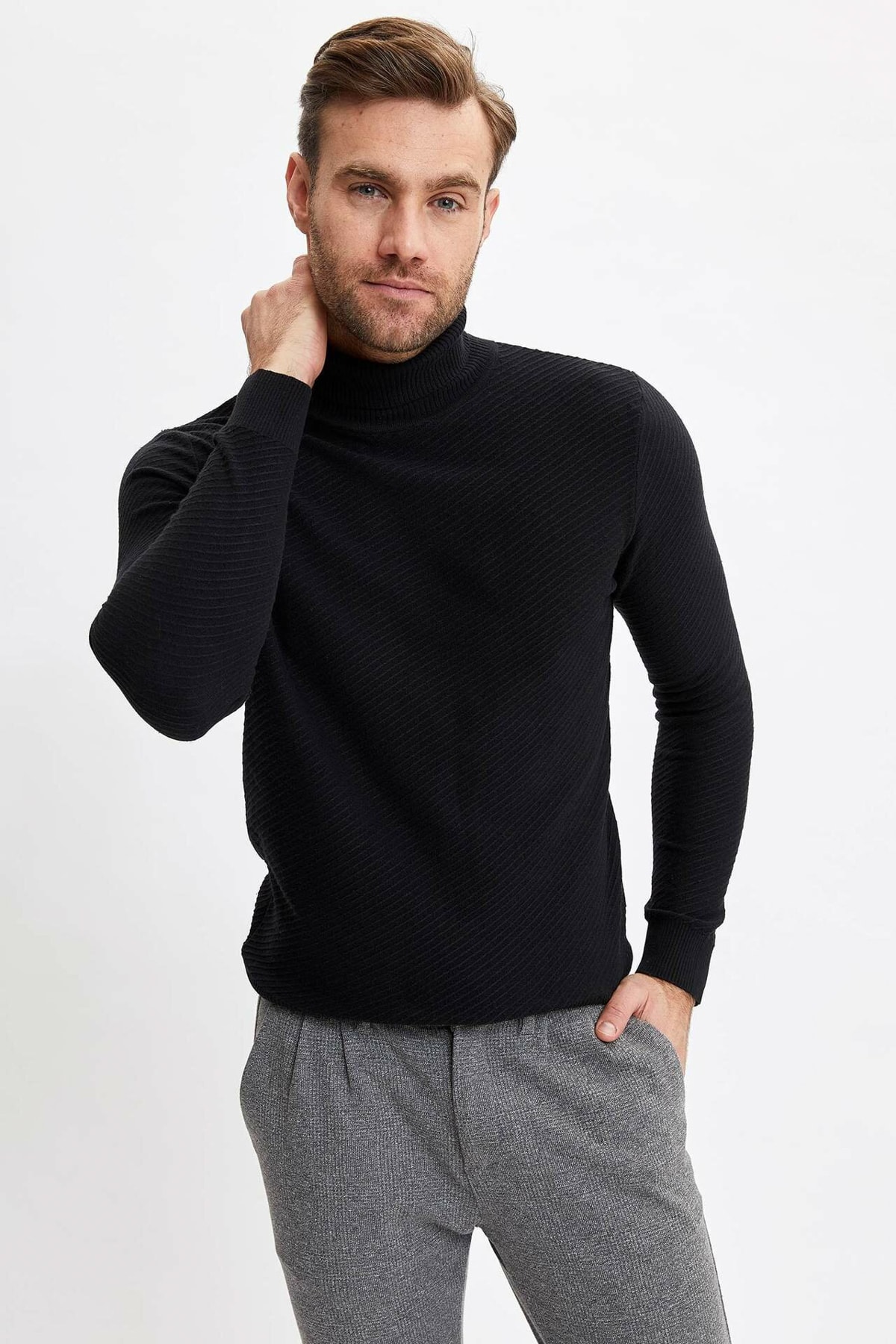 بافت و پلیور مردانه مشکی دفکتو | N2374AZ.19CW.BK27 اورجینال - تصویر 3