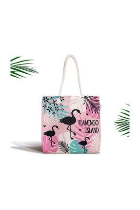 Flamingo Desenli Dijital Baskılı Fermuarlı Kumaş Çanta Canta-942 CANTA-942