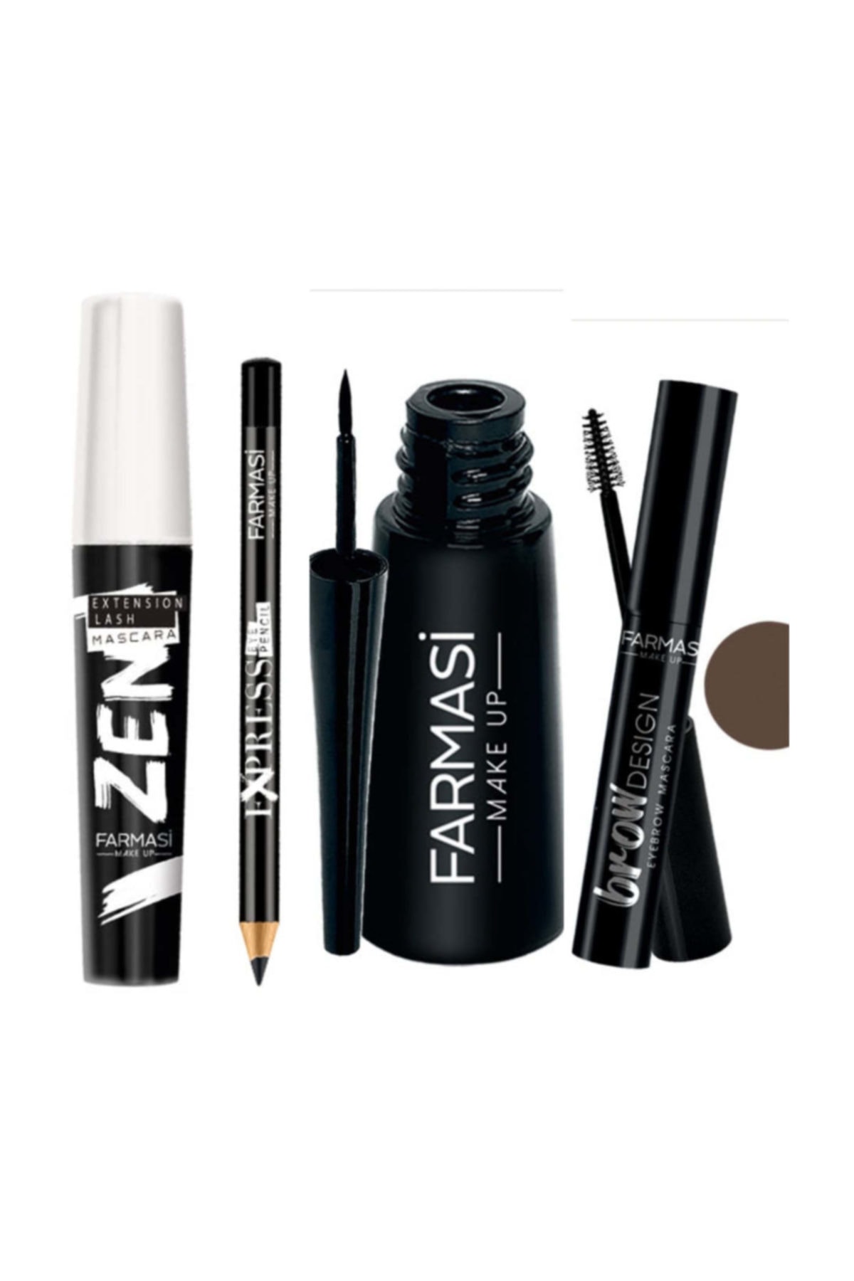Farmasi Makyaj Seti Zen Maskara + Eyeliner + Göz Kalemi (siyah) + Kaş Maskarası (kahverengi)