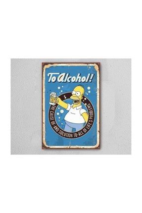 Simpson To Alcohol Retro Vintage Ahşap Poster