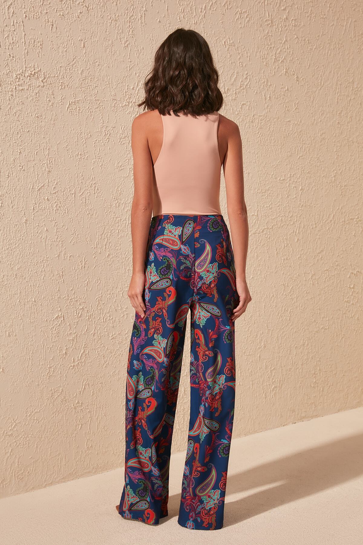 Trendyol Collection-Παντελόνι με φαρδύ ύφασμα σε μπλε ναυτικό σχέδιο TWOSS19EH0137 8