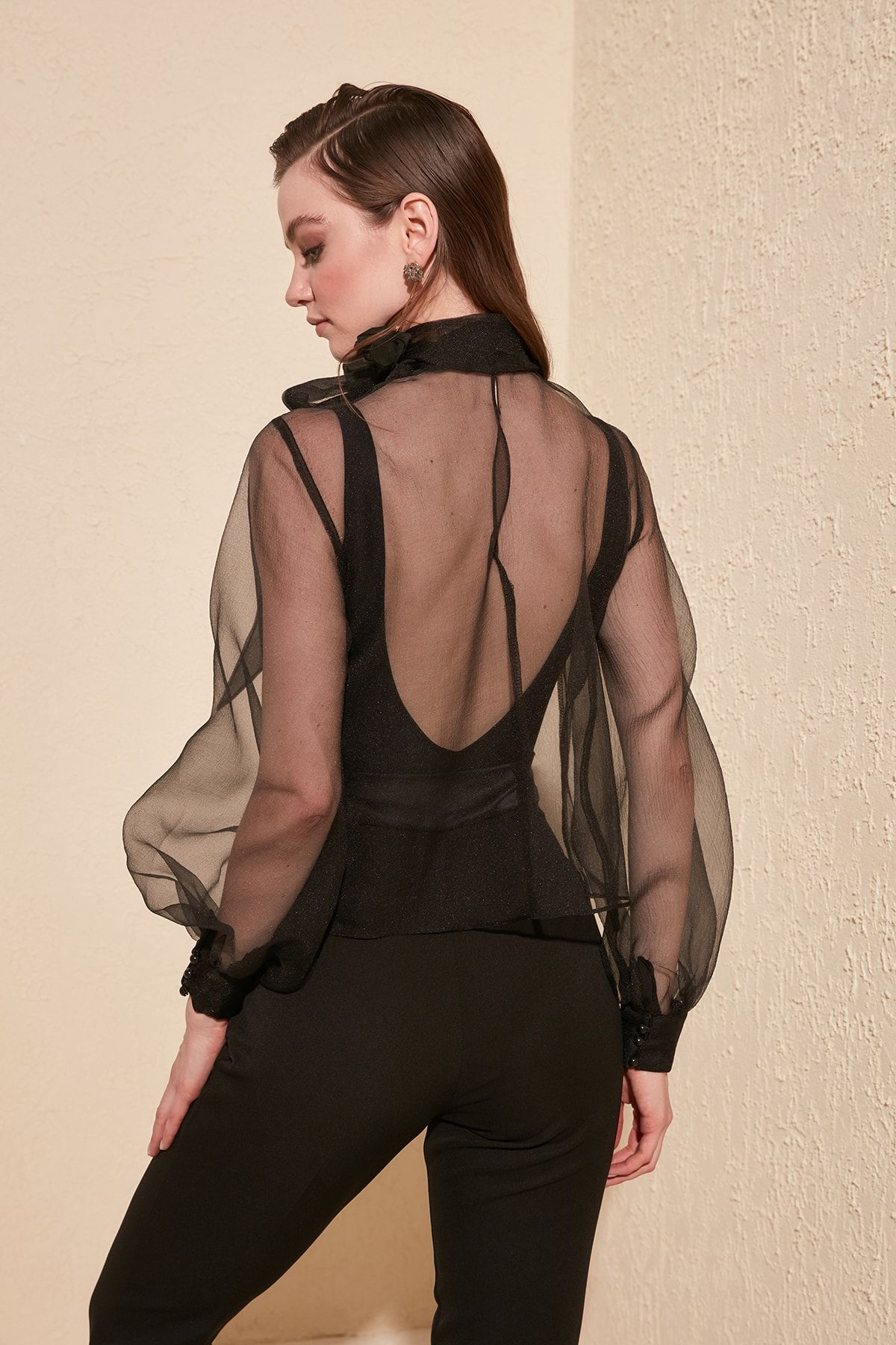 Trendyol Collection-Transparent Black Tulle Blouse - Woven, TPRSS20EL1182 14