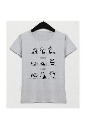 Panda Yoga Gri Kadın Tişört YOGAİ04