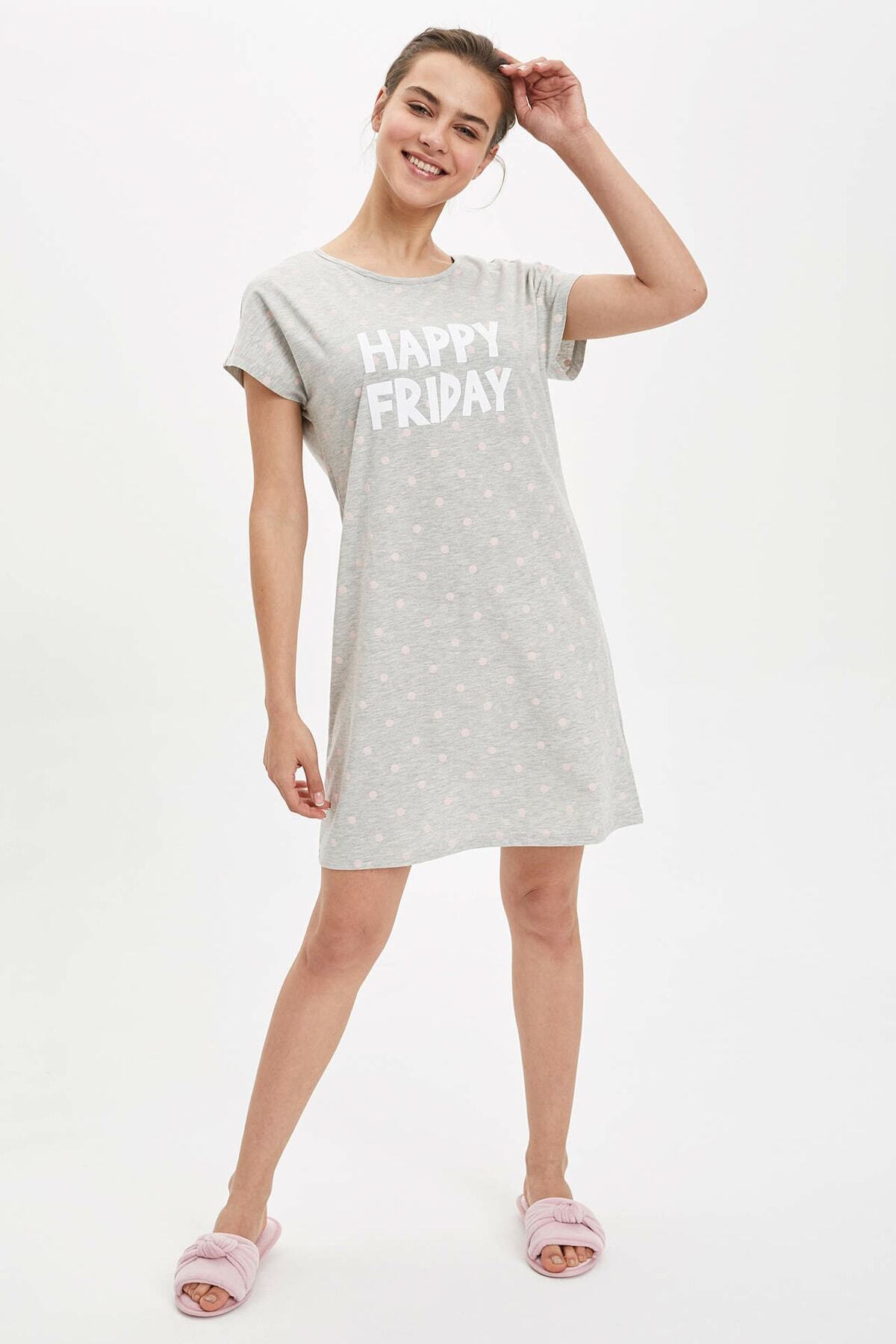 Defacto Kadın Gri Baskılı Gecelik N4393AZ.20SP.GR157