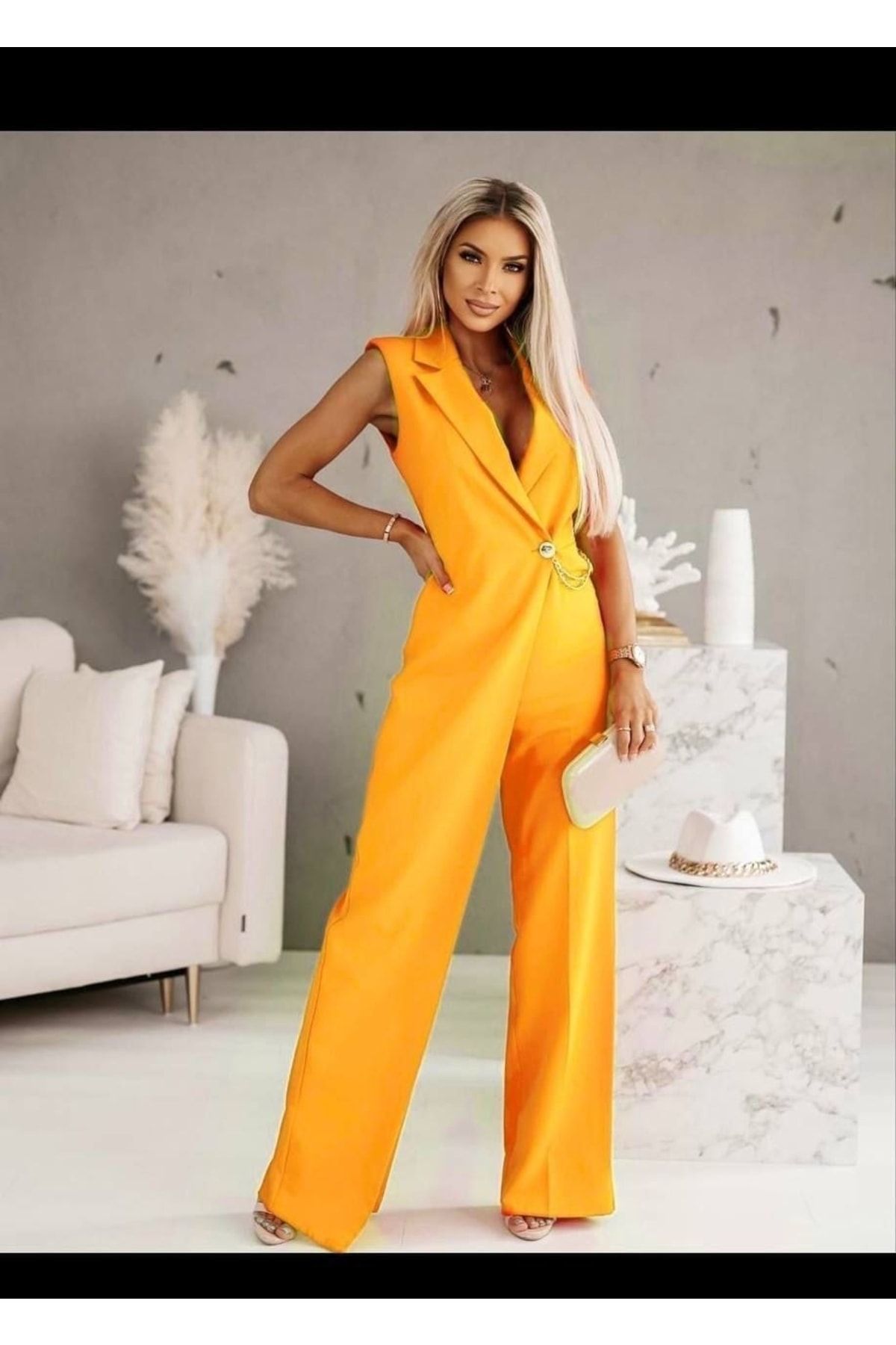 Yellow wide leg jumpsuit discount