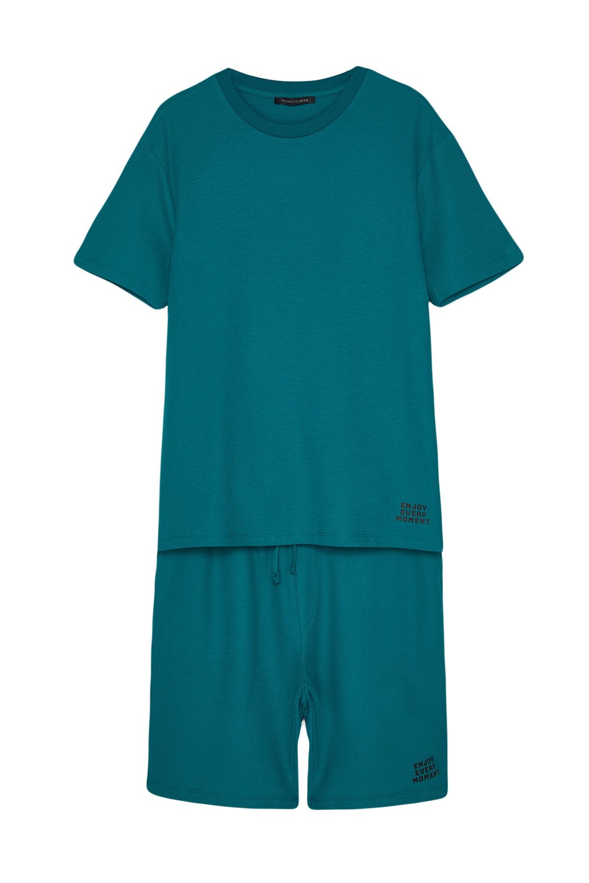 Trendyol Collection-Petrol Regular Fit Textured Knitted Shorts Pajamas Set TMNSS23PT00032 10