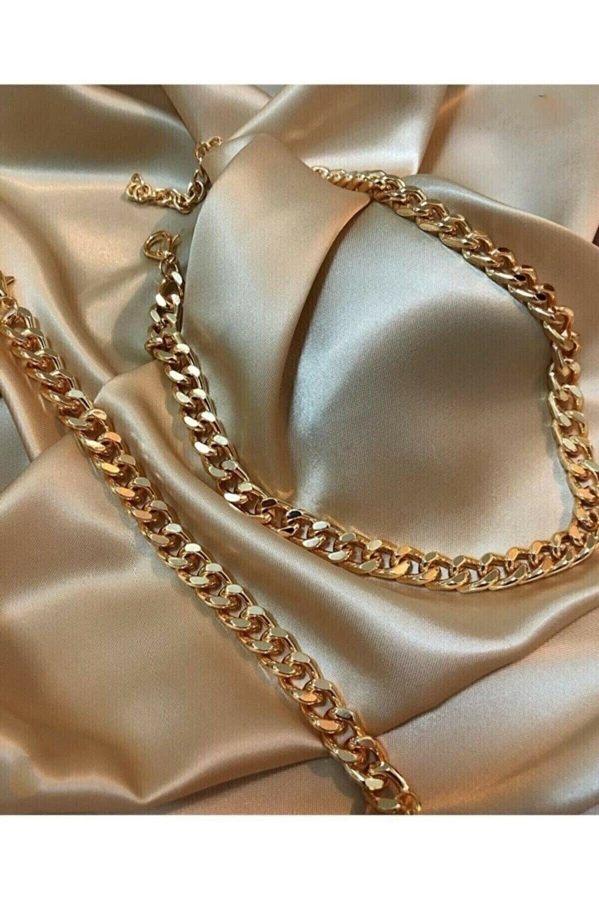 X-Lady Accessories Altın Renk Kadın Altın Kaplama Şık Cadena Kolye Bileklik Set - 2048