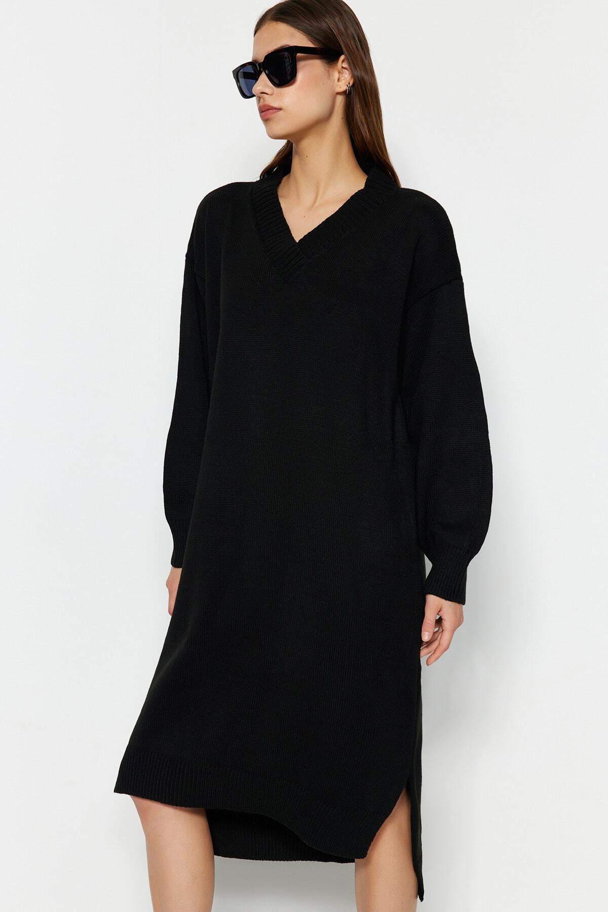 Trendyol Collection Széles szabású fekete kötöttáru maxi ruha - TWOAW23EL00642