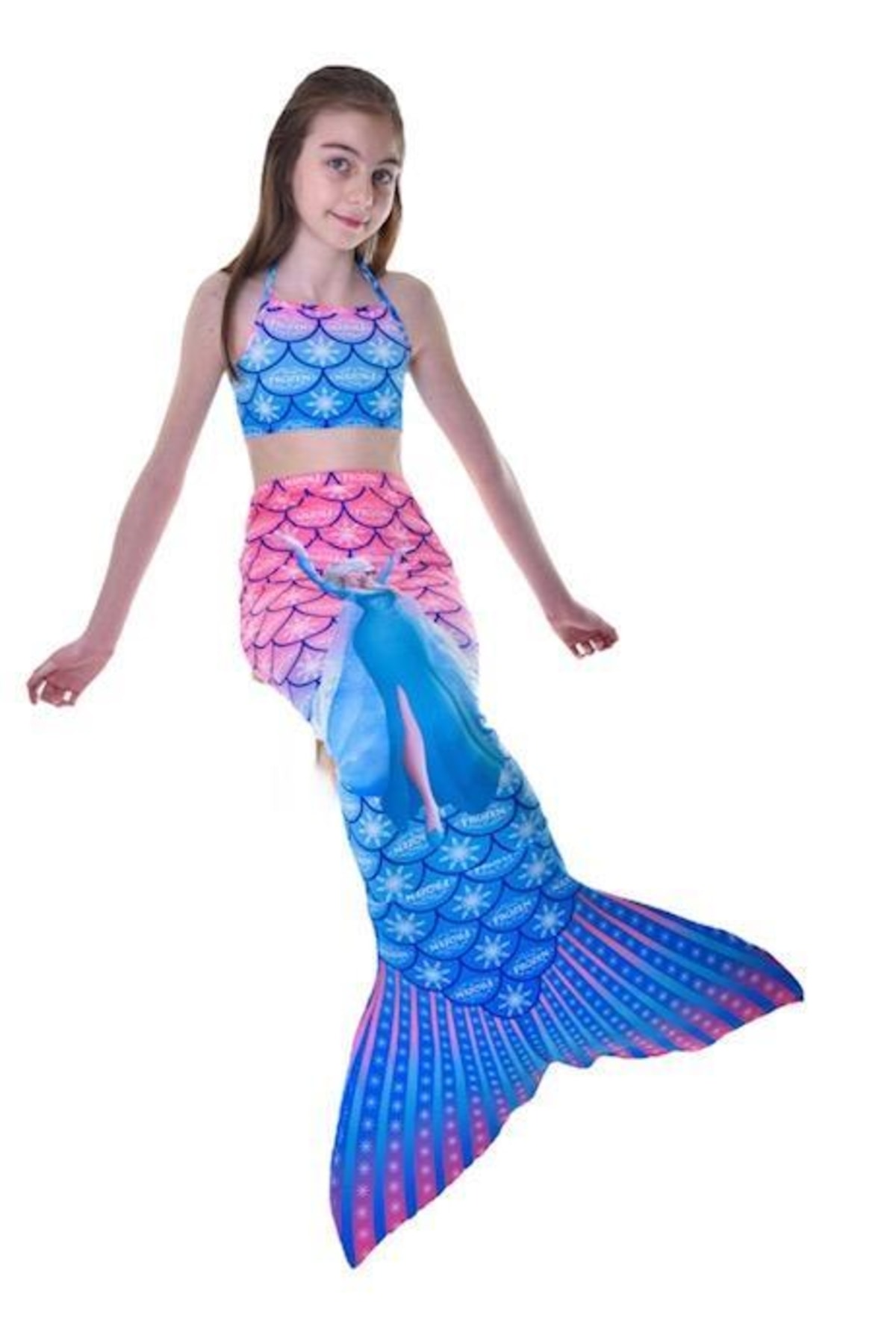 Rs Ramuni Desenli Frozen Deniz Kızı Kostüm ve Mayosu