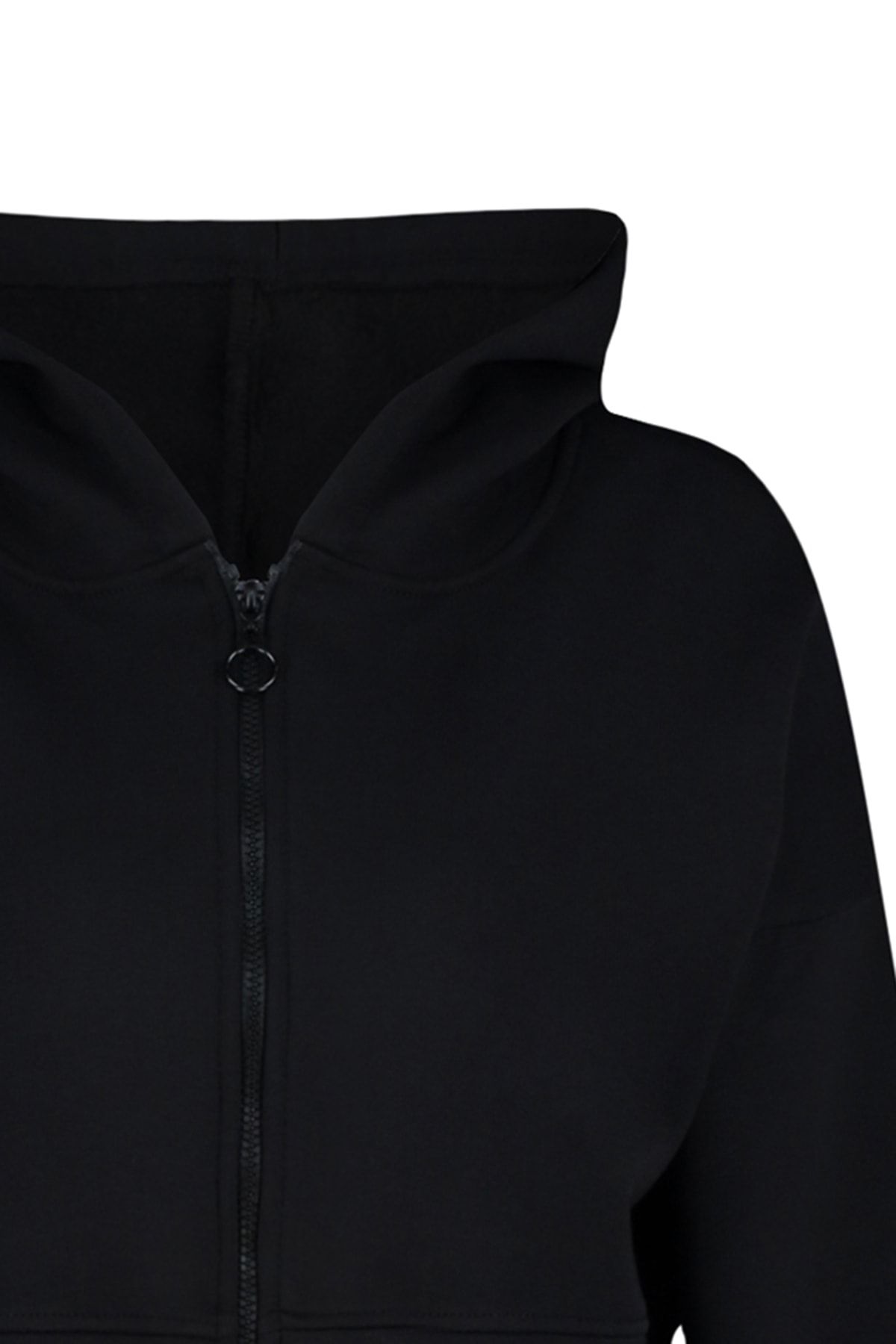 Trendyol Collection-Schwarzes Basic-Sweatshirt mit Reißverschluss und Kapuze, dickes Fleece innen, Strick-Sweatshirt TWOAW20SW0660 7