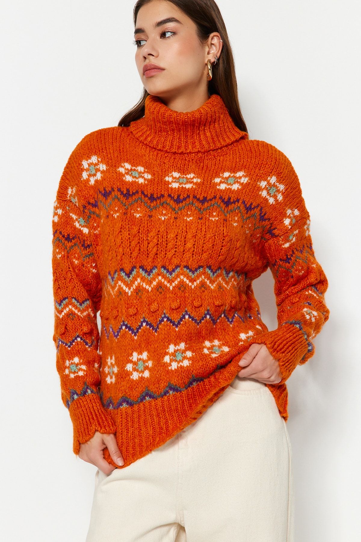 Chunky orange hot sale turtleneck sweater