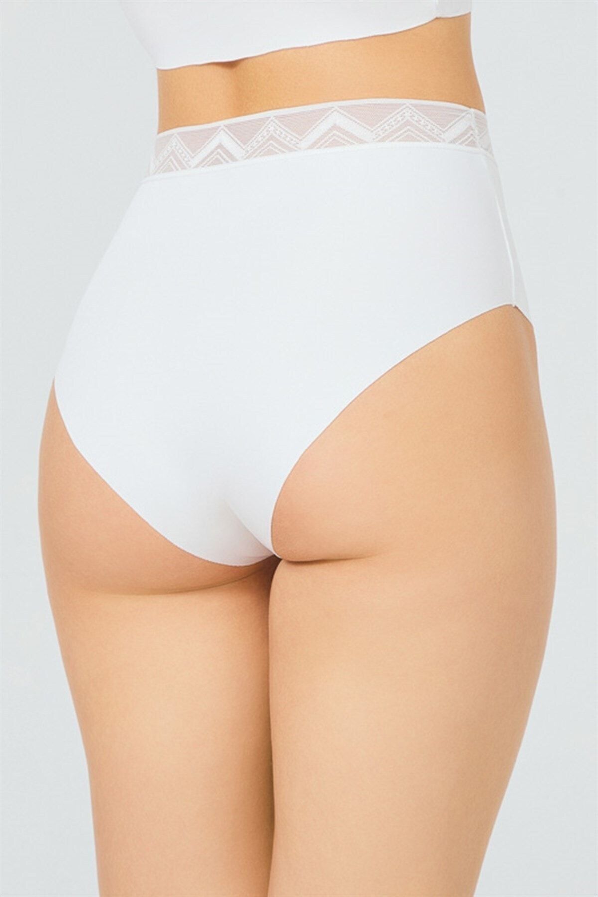 Cottonhill Cream Patterned Elastic High Waist Laser Cut Bikini Panties -  Trendyol