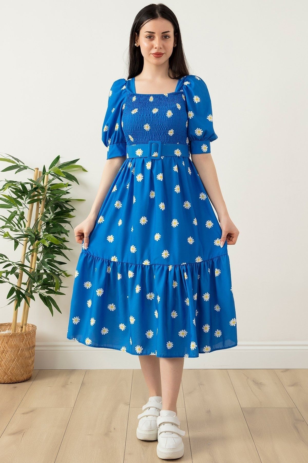 PULLIMM-Daisy Printed Elastic Square Collar Dress 2023-2269 5
