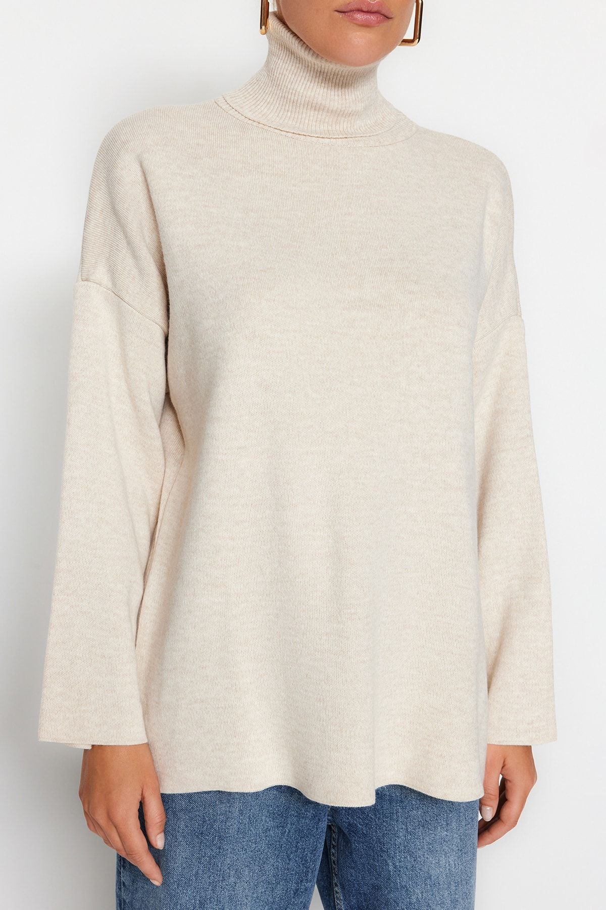Trendyol Collection-Weit geschnittener Basic-Strickpullover – Stone TWOAW23KZ00206 4