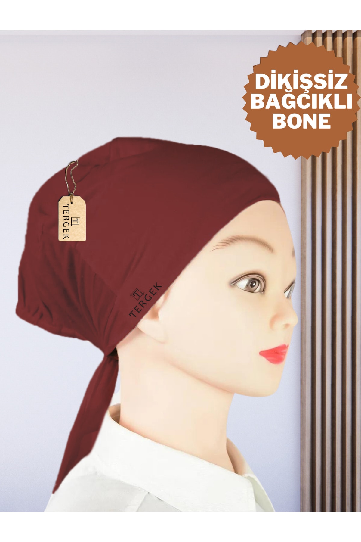 Seamless Laced Bonnet Burgundy Cotton Combed Cotton Tied Women Hijab Scarf Turban Underbonnet