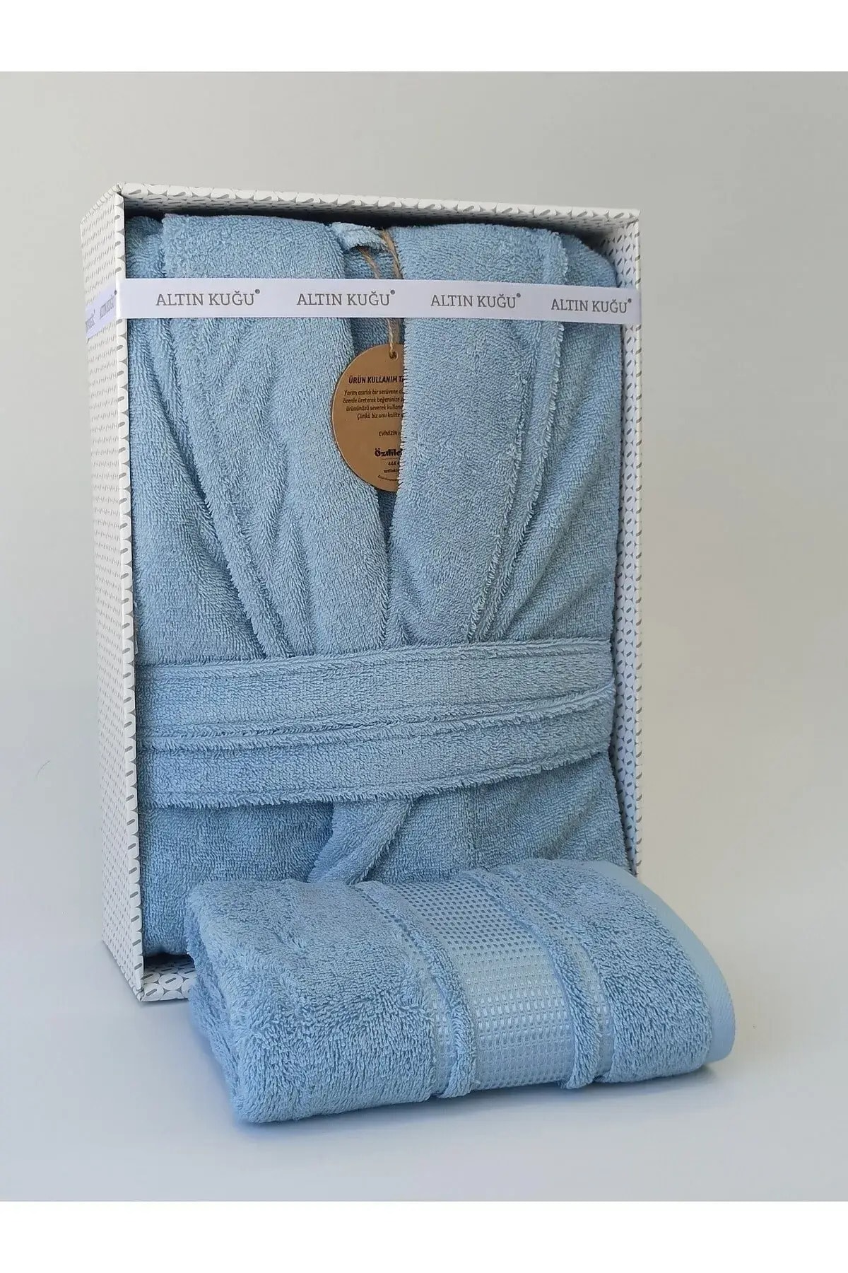  حوله حمام یقه شالی Colourist + حوله سر - آبی - سایز L