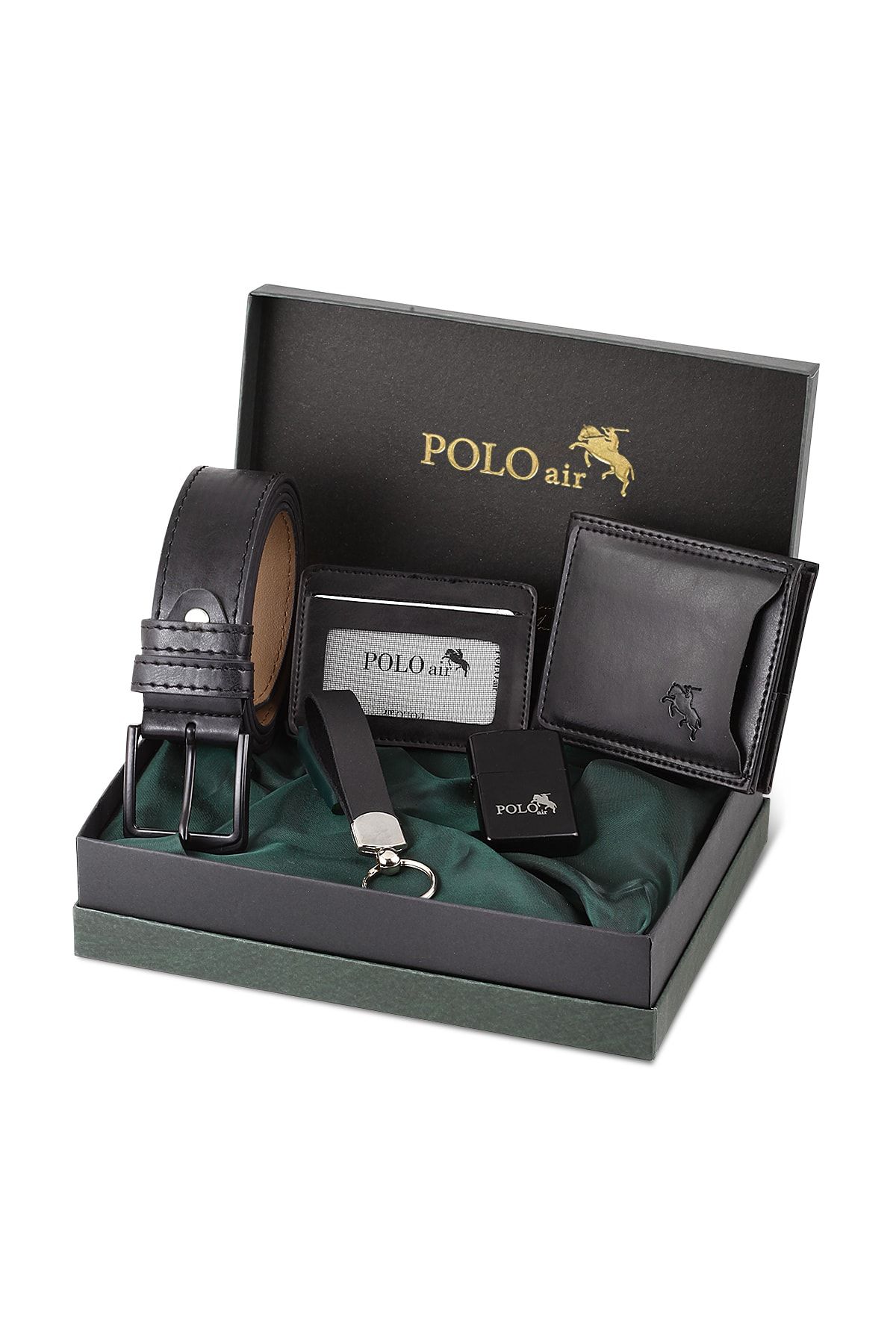 کیف پول مردانه کارت کمربند مجموعه سیاه در جعبه هدیه polo air