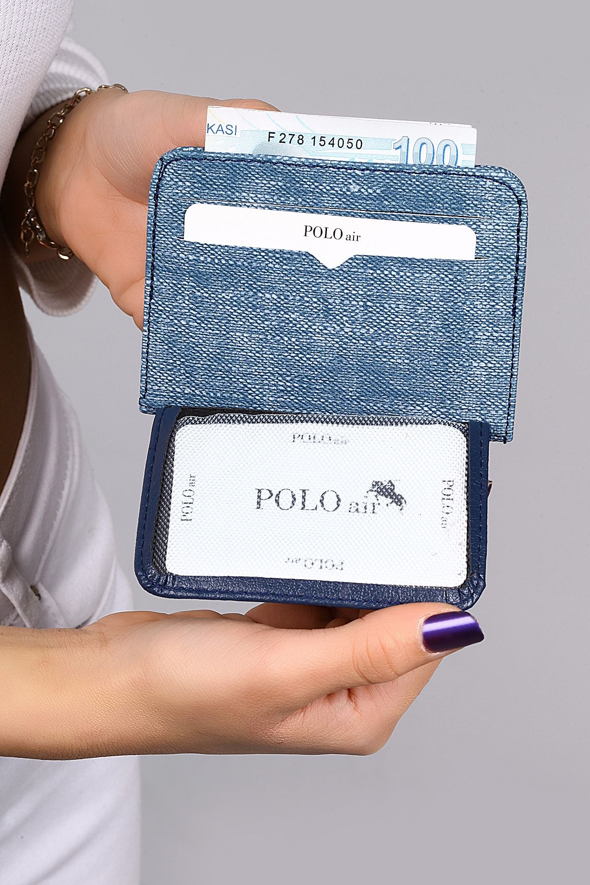 کیف پول مردانه کارت کمربند مقدس کلیدهای سبک آبی در جعبه هدیه polo air