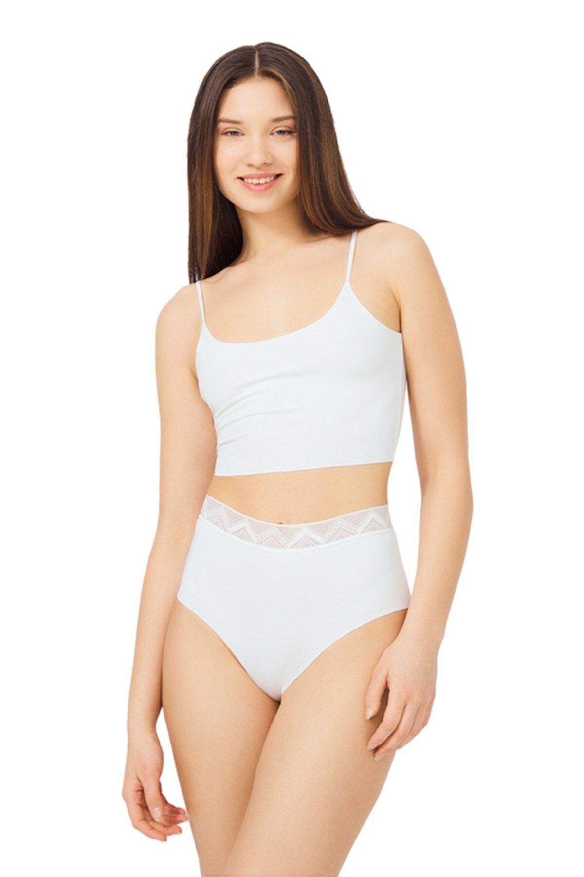 Cottonhill Cream Patterned Elastic High Waist Laser Cut Bikini Panties -  Trendyol