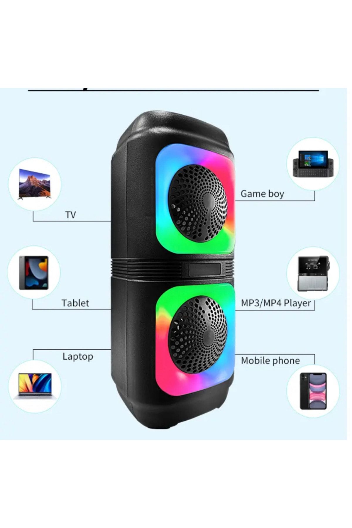 Lipon Işıklı Bluetooth Hoparlör Ses Bombası Mikrofonlu Karaoke Yüksek Ses Yeni Rgb 10Watt