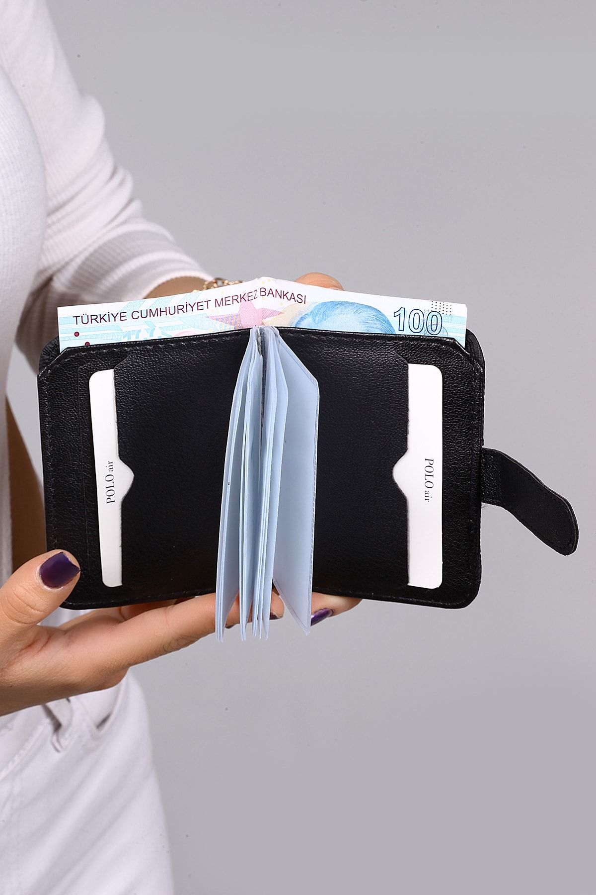 کیف پول مردانه کارت کمربند مجموعه سیاه در جعبه هدیه polo air
