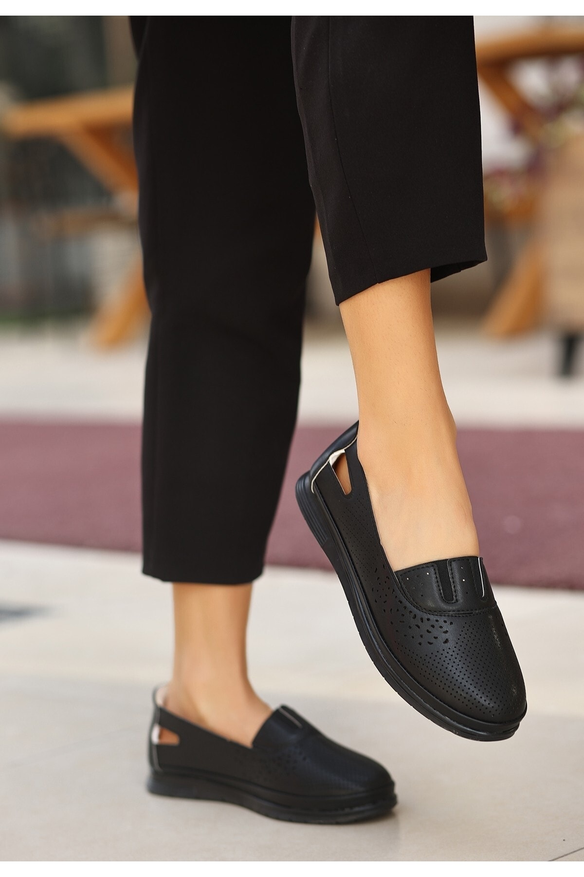EFN.GİYİM Poer Siyah Cilt Babet Ayakkabı