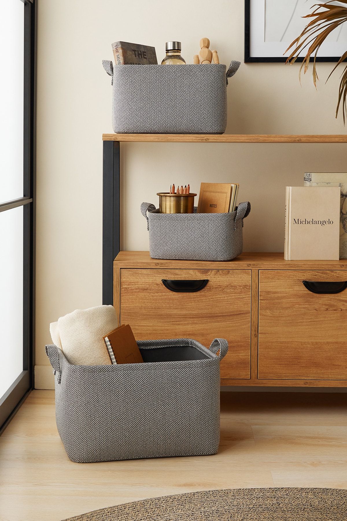 Ocean Home Textile Set De 3 Dulapuri Texturate Pentru Spălătorie Pentru Camere Pentru Copii Organizator De Jucării Organizator Pliabil Pentru Coș De