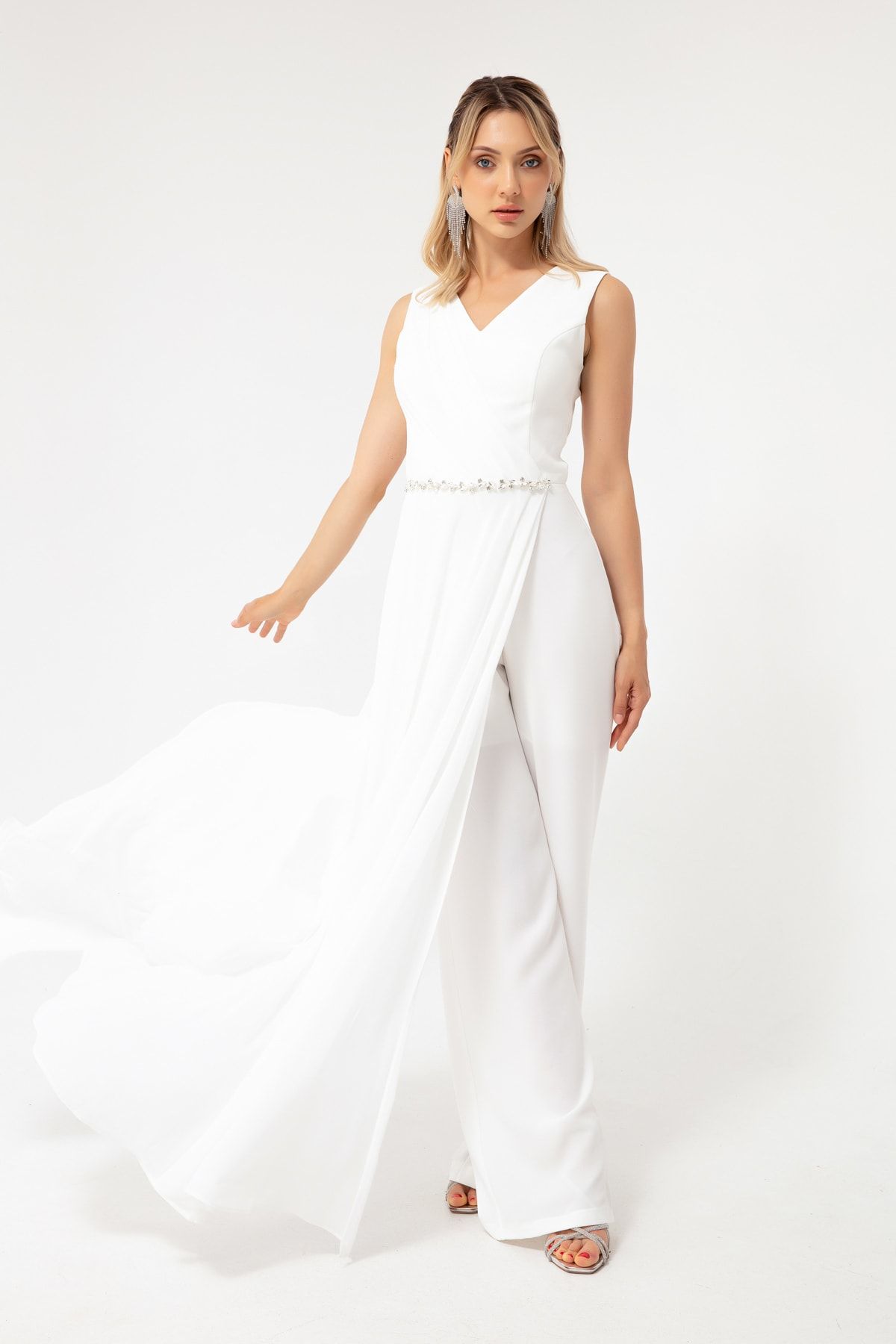 White shop chiffon jumpsuit