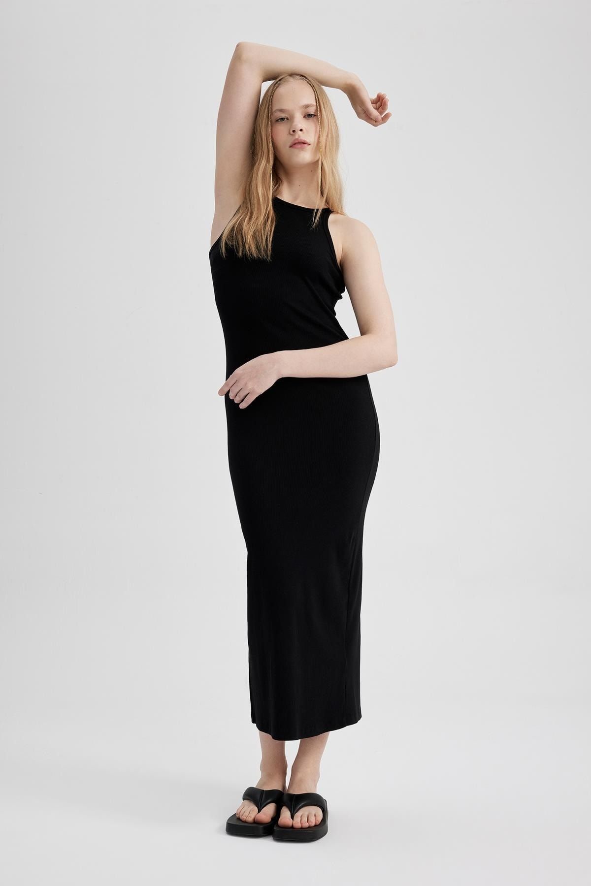 Bodycon Halter Yaka Fitilli Kaşkorse Maxi Kolsuz Elbise A4828ax23sm