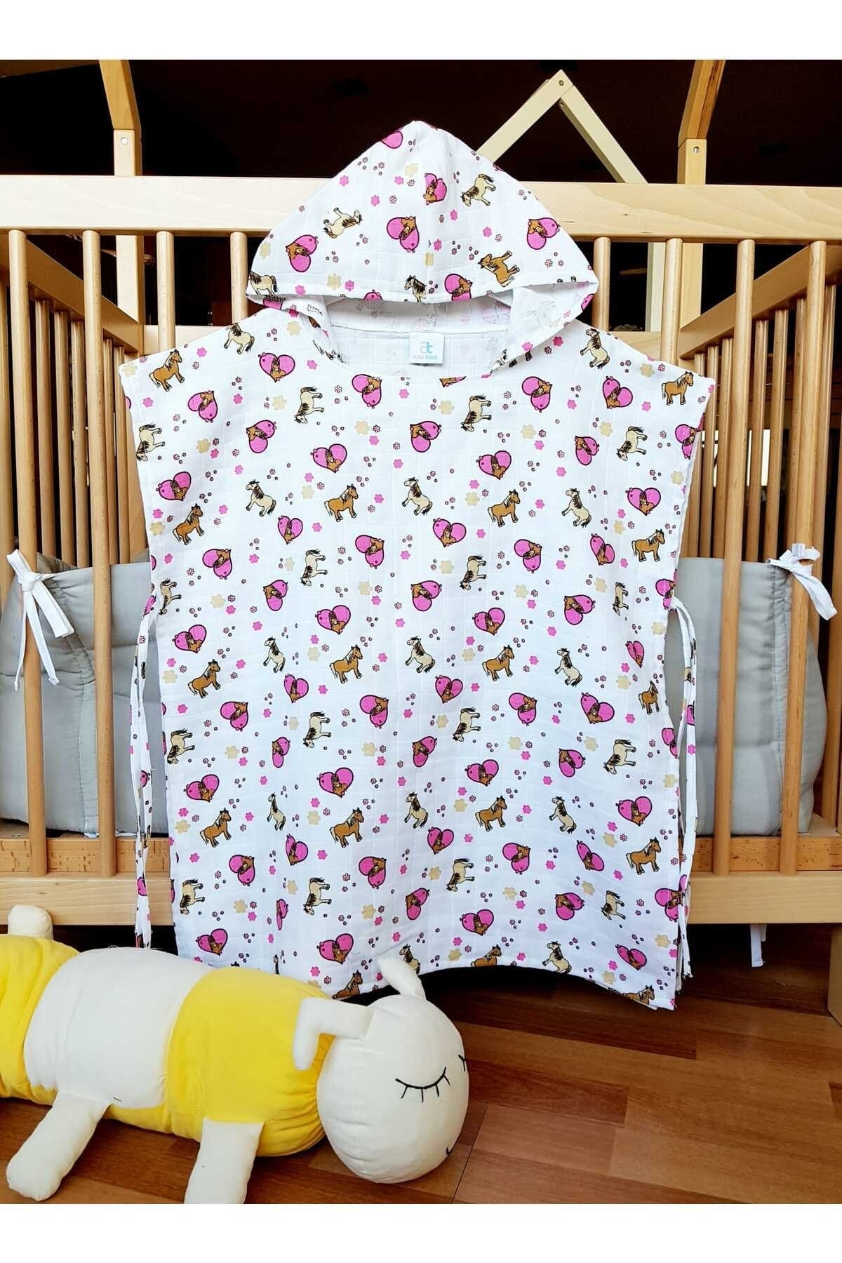 Alpar Tekstil Müslin Kapşonlu %100 Pamuk Çocuk Plaj Pançosu / Horse fotoğrafı 6 (önizleme)