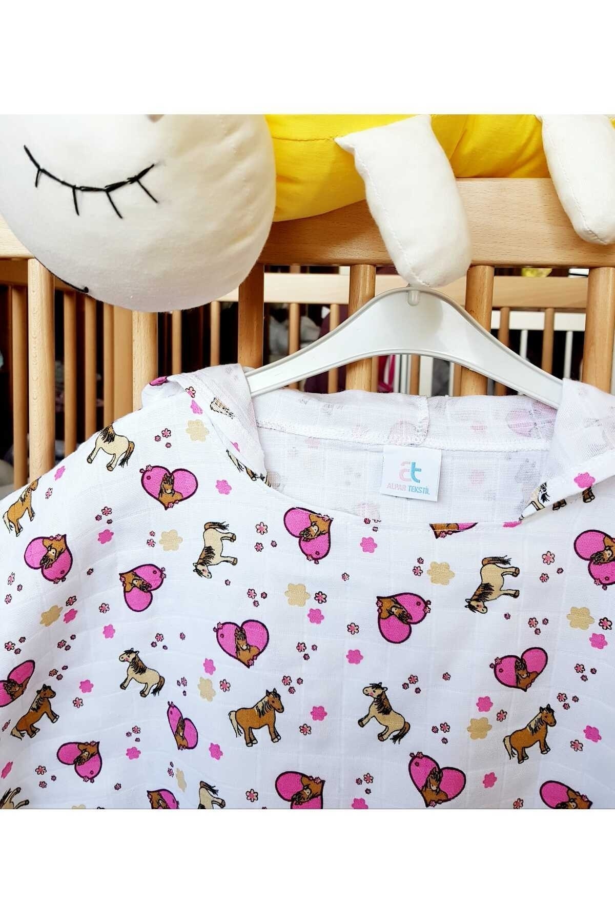 Alpar Tekstil Müslin Kapşonlu %100 Pamuk Çocuk Plaj Pançosu / Horse fotoğrafı 7 (önizleme)