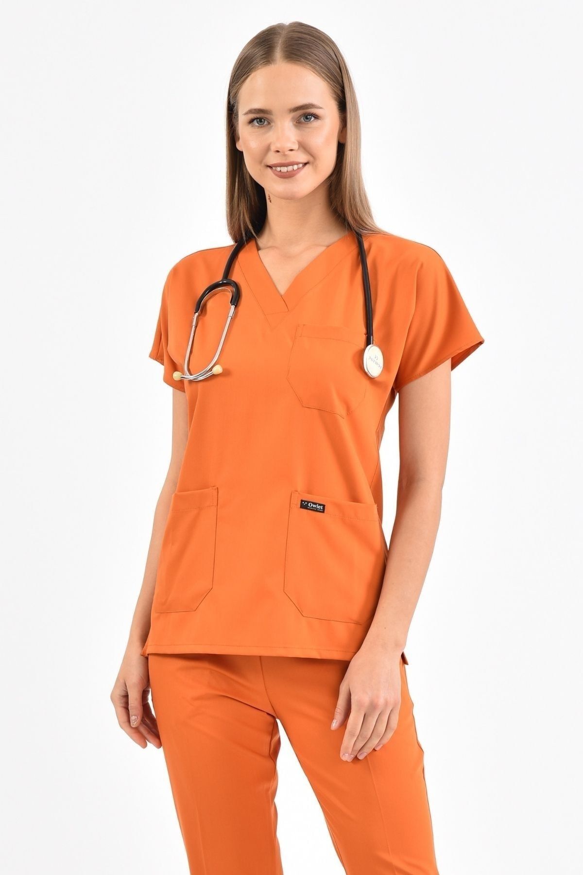 Owlet Medikal-Set uniformă de medic și asistentă chirurgicală portocalie din Lycra 4