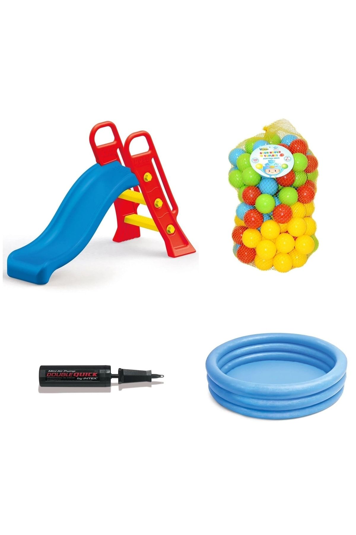YILDIRIM OYUNCAK Dolu Oyuncak 3028 Kaydırak-intex Kristal Mavi 3 Boğumlu Havuz-el Pompası-6 Cm 100'lü Oyun Topu Set